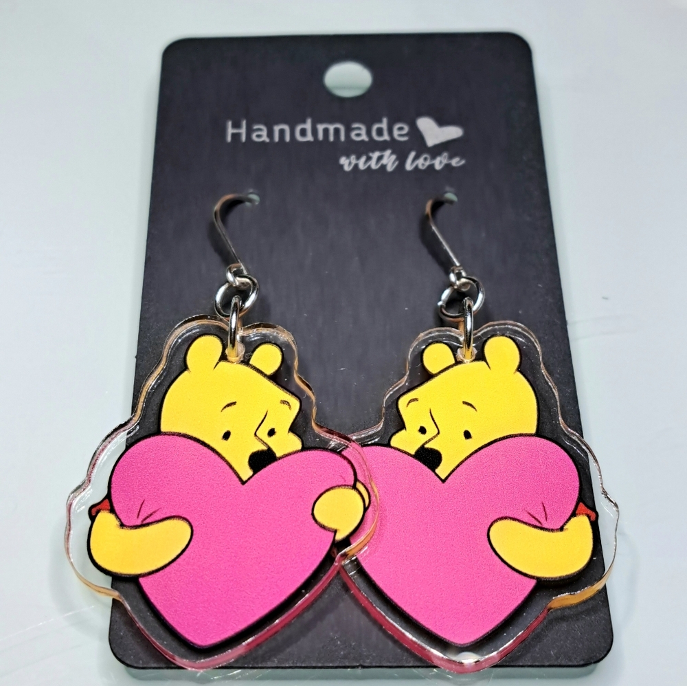 Winnie The Pooh Earrings With Stainless Steel Ear Wires